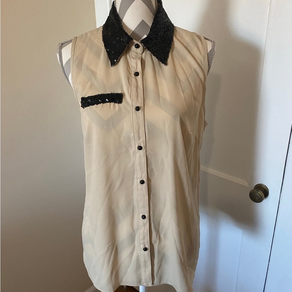 Beige Top with Black Sequin Accents
